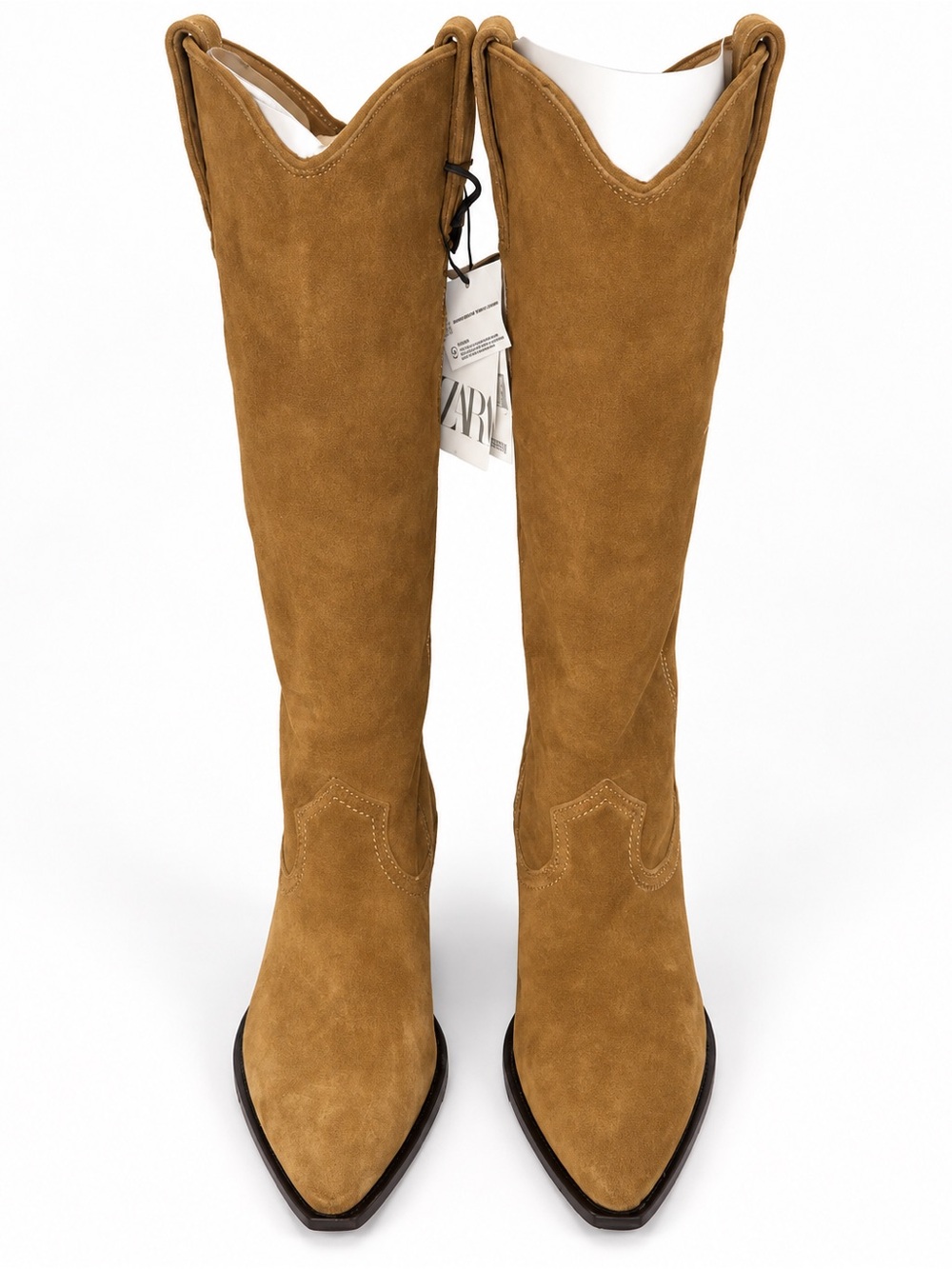 Zara Suede Western Boots in Camel